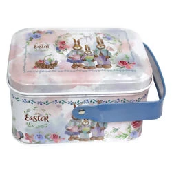 Caixa Metálica Quadrada de Páscoa com Alça Ref.03653 Coelhos Família